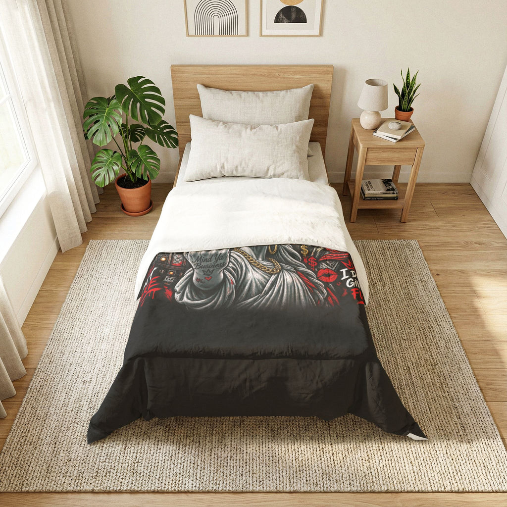 NYC 'Shut The F*ck Up' Cotton Comforter - Bold Graffiti Statue of Liberty Bedding