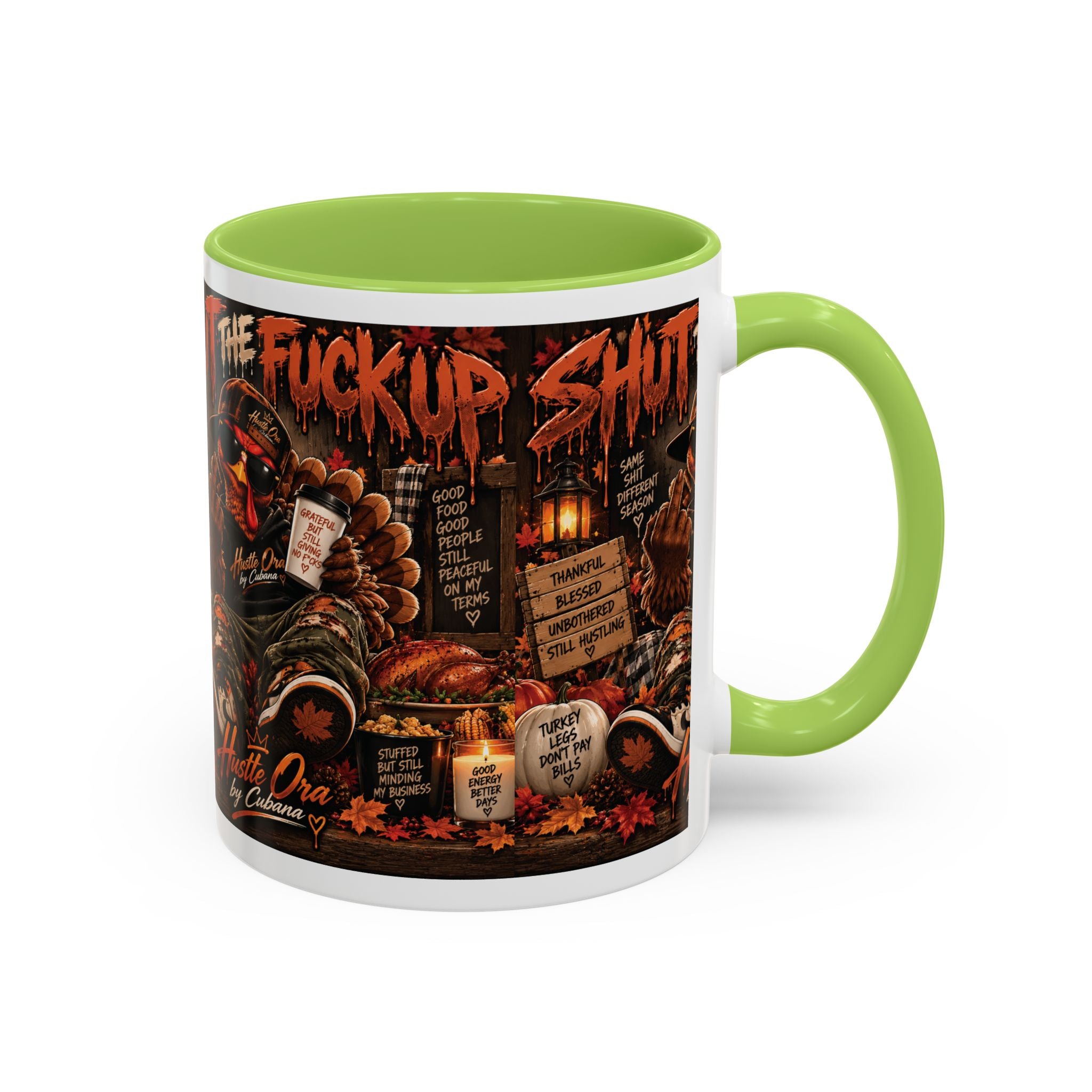 Cozy Thanksgiving Skull Coffee Mug – "Shut The F*** Up" Dark Humour Accent Mug (11/15oz)