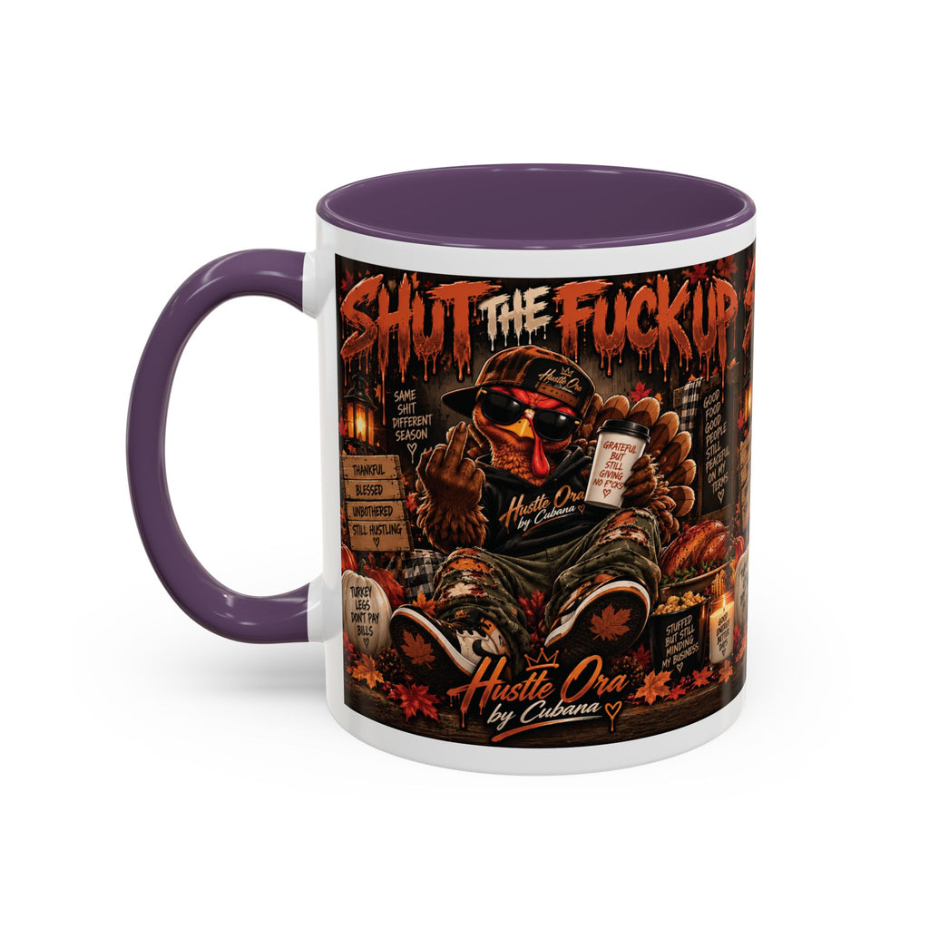 Cozy Thanksgiving Skull Coffee Mug – "Shut The F*** Up" Dark Humour Accent Mug (11/15oz)