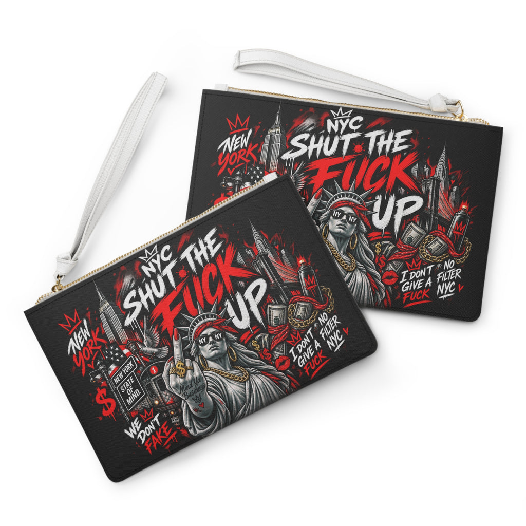 NYC 'Shut The F*ck Up' Graphic Clutch Bag — Edgy New York Street Art Wristlet
