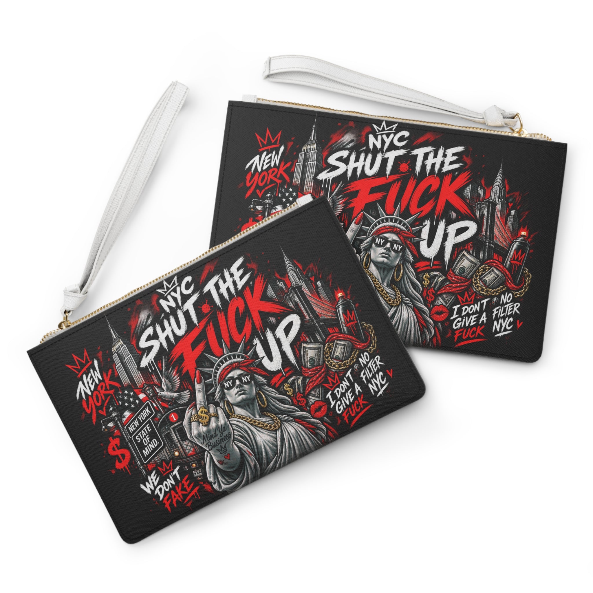 NYC 'Shut The F*ck Up' Graphic Clutch Bag — Edgy New York Street Art Wristlet