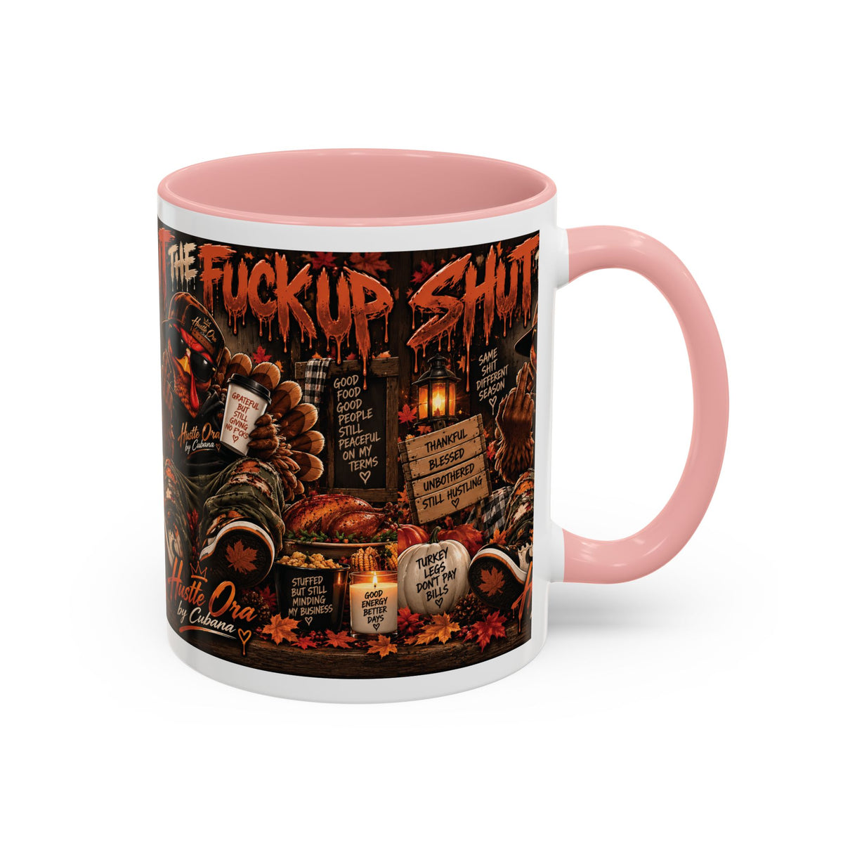 Cozy Thanksgiving Skull Coffee Mug – "Shut The F*** Up" Dark Humour Accent Mug (11/15oz)