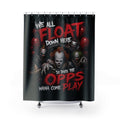 Horror Clown Shower Curtain — "We All Float Down Here" Scary Bathroom Decor
