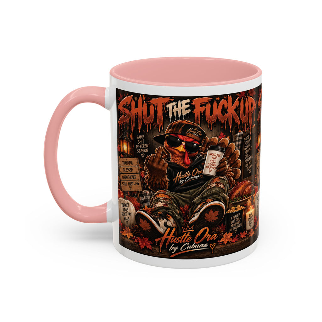 Cozy Thanksgiving Skull Coffee Mug – "Shut The F*** Up" Dark Humour Accent Mug (11/15oz)
