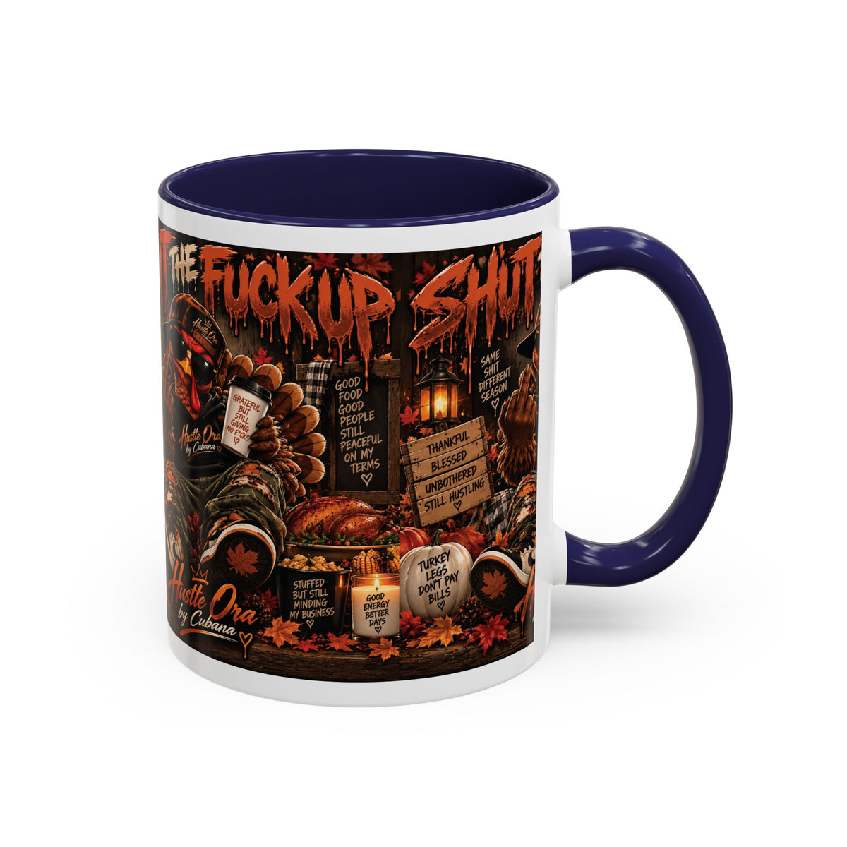 Cozy Thanksgiving Skull Coffee Mug – "Shut The F*** Up" Dark Humour Accent Mug (11/15oz)