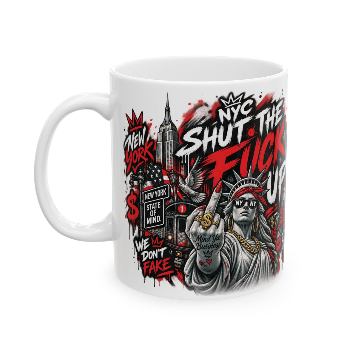 New York Graffiti Ceramic Mug — Bold Street Art 'I Don’t Give a F***' Design (11oz, 15oz)