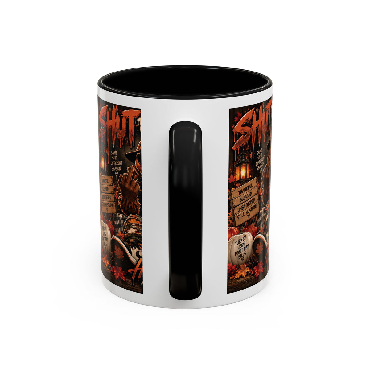Cozy Thanksgiving Skull Coffee Mug – "Shut The F*** Up" Dark Humour Accent Mug (11/15oz)