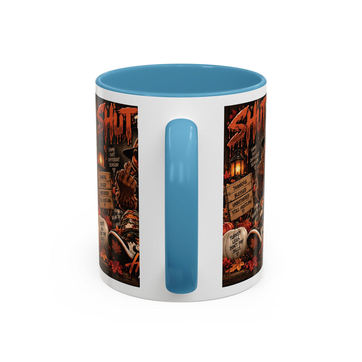 Cozy Thanksgiving Skull Coffee Mug – "Shut The F*** Up" Dark Humour Accent Mug (11/15oz)