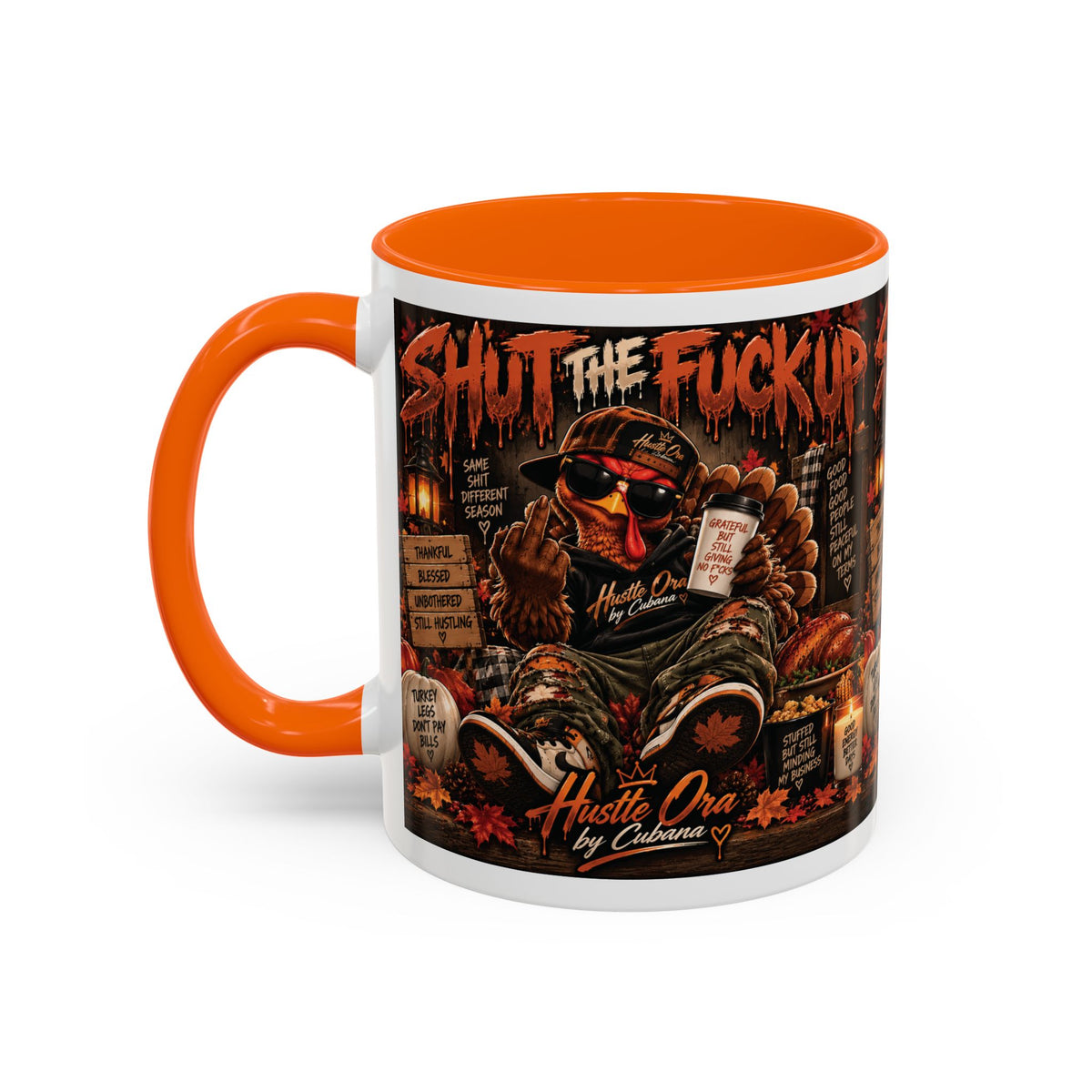 Cozy Thanksgiving Skull Coffee Mug – "Shut The F*** Up" Dark Humour Accent Mug (11/15oz)