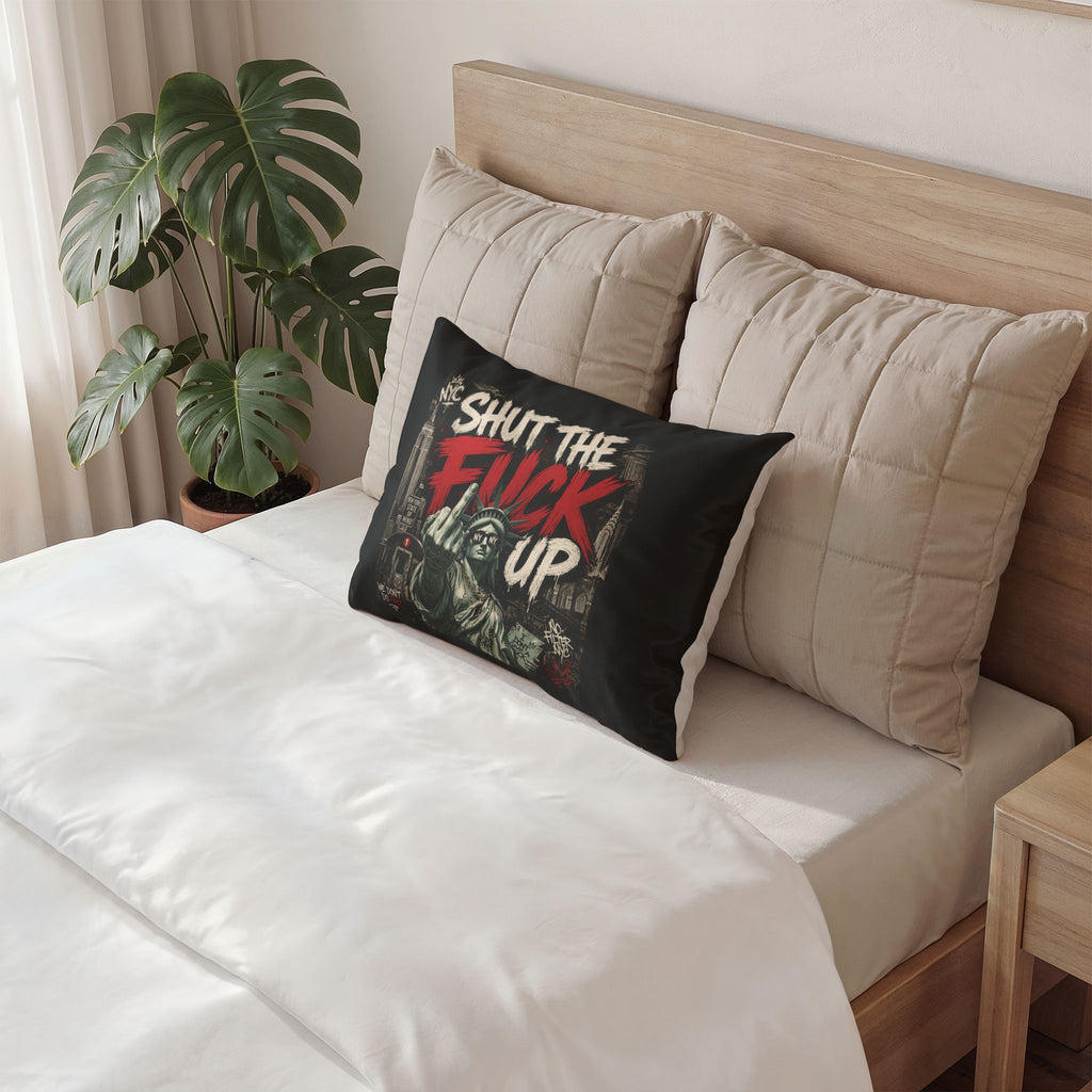Liberty F-Bomb Pillow Sham — Bold NYC Statue Graphic Cotton Throw