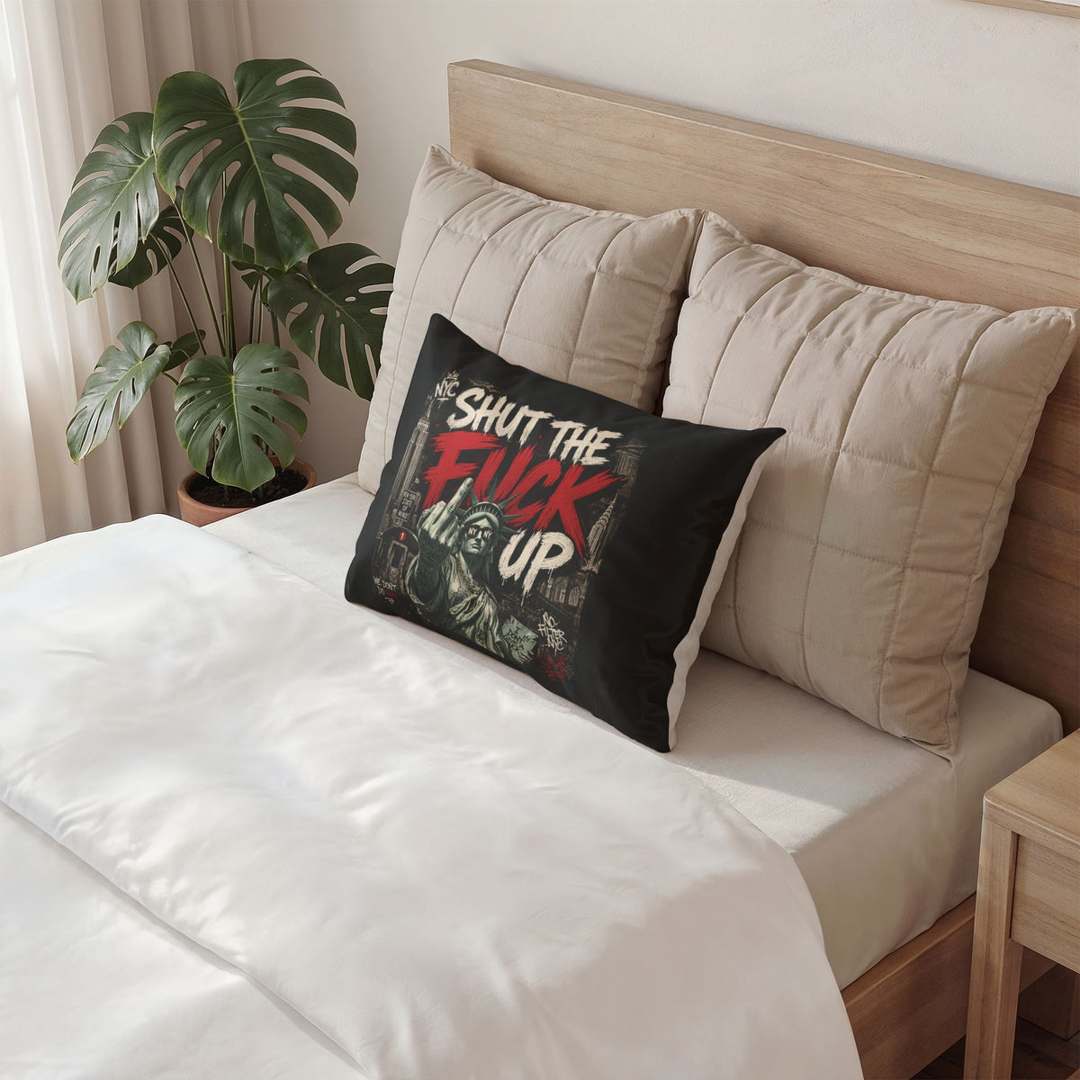 Liberty F-Bomb Pillow Sham — Bold NYC Statue Graphic Cotton Throw