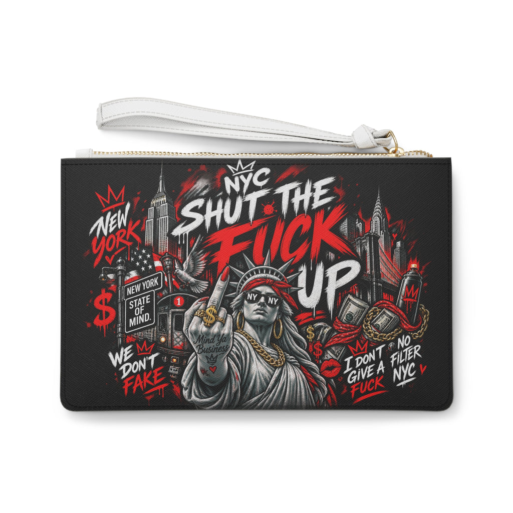 NYC 'Shut The F*ck Up' Graphic Clutch Bag — Edgy New York Street Art Wristlet