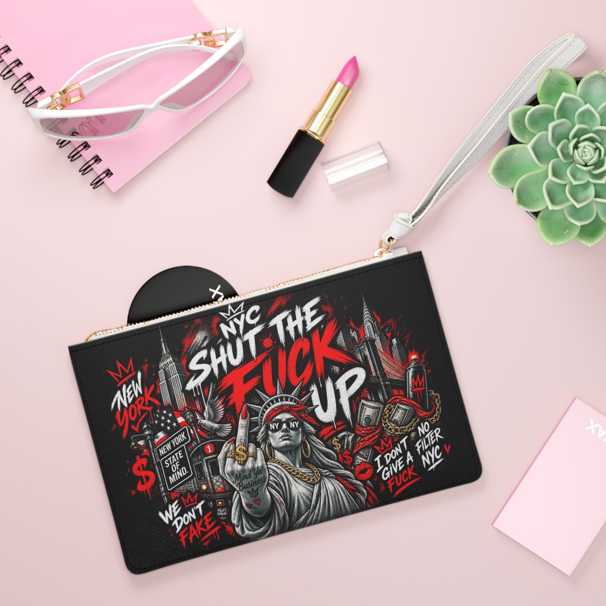 NYC 'Shut The F*ck Up' Graphic Clutch Bag — Edgy New York Street Art Wristlet