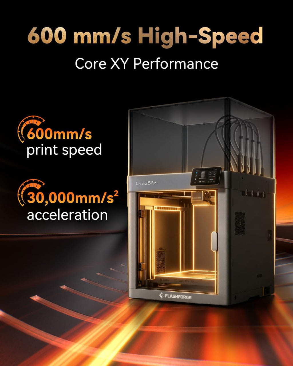 FLASHFORGE Creator 5 Pro Industrial 3D Printer, 65°C Active Heated Chamber, HEPA13 Air Filtration, 4-Extruder Independent System, 600mm/s High-Speed Printing, 256mm³Build Volume