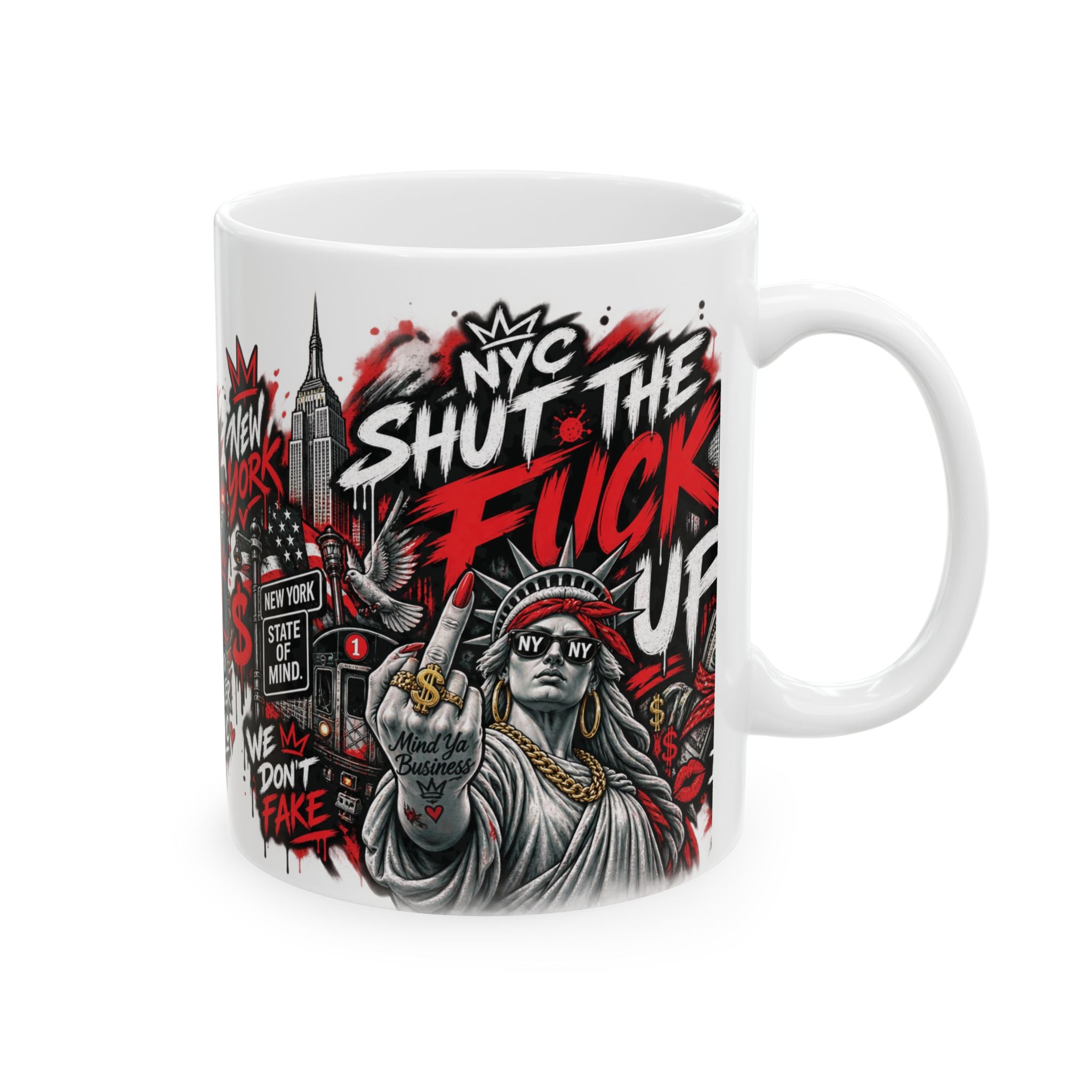 New York Graffiti Ceramic Mug — Bold Street Art 'I Don’t Give a F***' Design (11oz, 15oz)