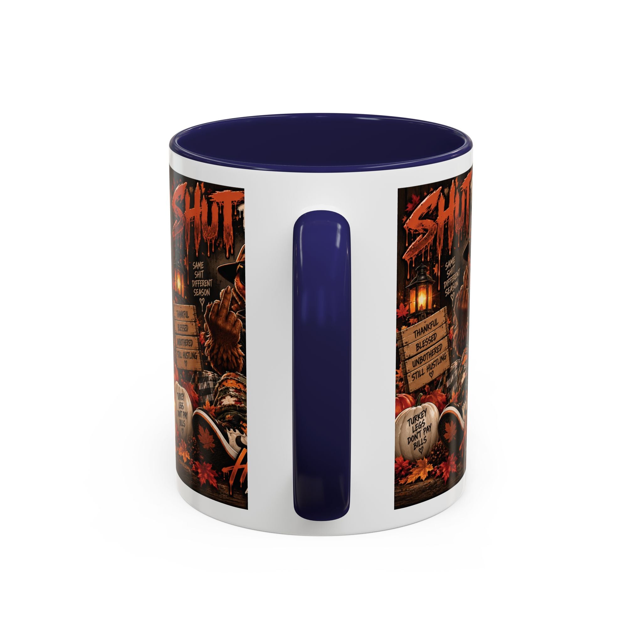 Cozy Thanksgiving Skull Coffee Mug – "Shut The F*** Up" Dark Humour Accent Mug (11/15oz)