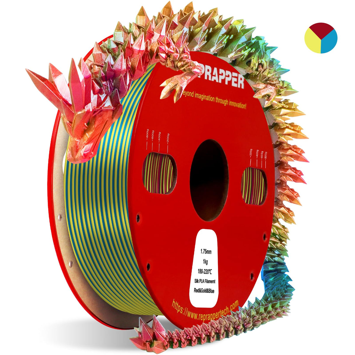Reprapper 4X 250g Color Pack, Dual Color Filament Coextrusion PLA Filament 1.75mm for 3D Printer, 4 x 250g Spools Matte Red/Blue, Matte Purple/Green, Silk Red/Blue, Silk Purple/Green
