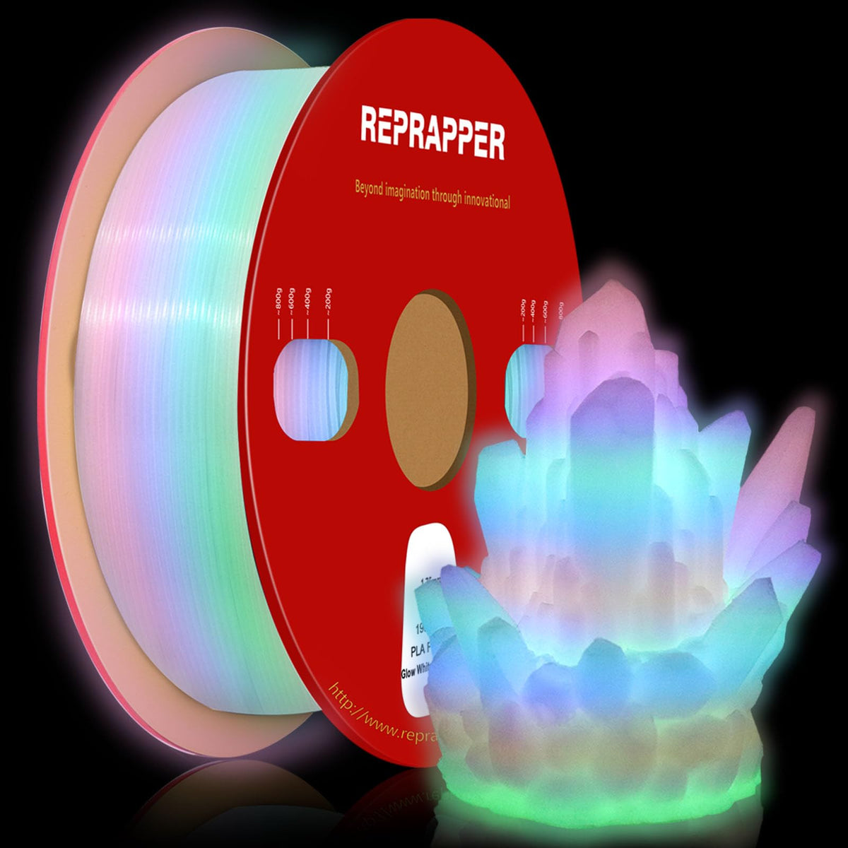 Reprapper 4X 250g Color Pack, Dual Color Filament Coextrusion PLA Filament 1.75mm for 3D Printer, 4 x 250g Spools Matte Red/Blue, Matte Purple/Green, Silk Red/Blue, Silk Purple/Green