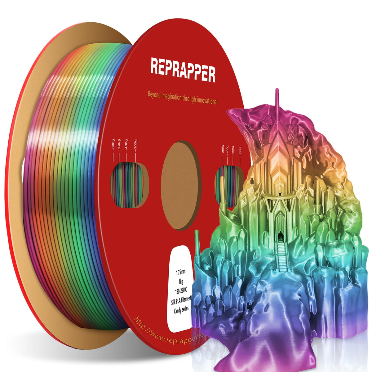 Reprapper 4X 250g Color Pack, Dual Color Filament Coextrusion PLA Filament 1.75mm for 3D Printer, 4 x 250g Spools Matte Red/Blue, Matte Purple/Green, Silk Red/Blue, Silk Purple/Green