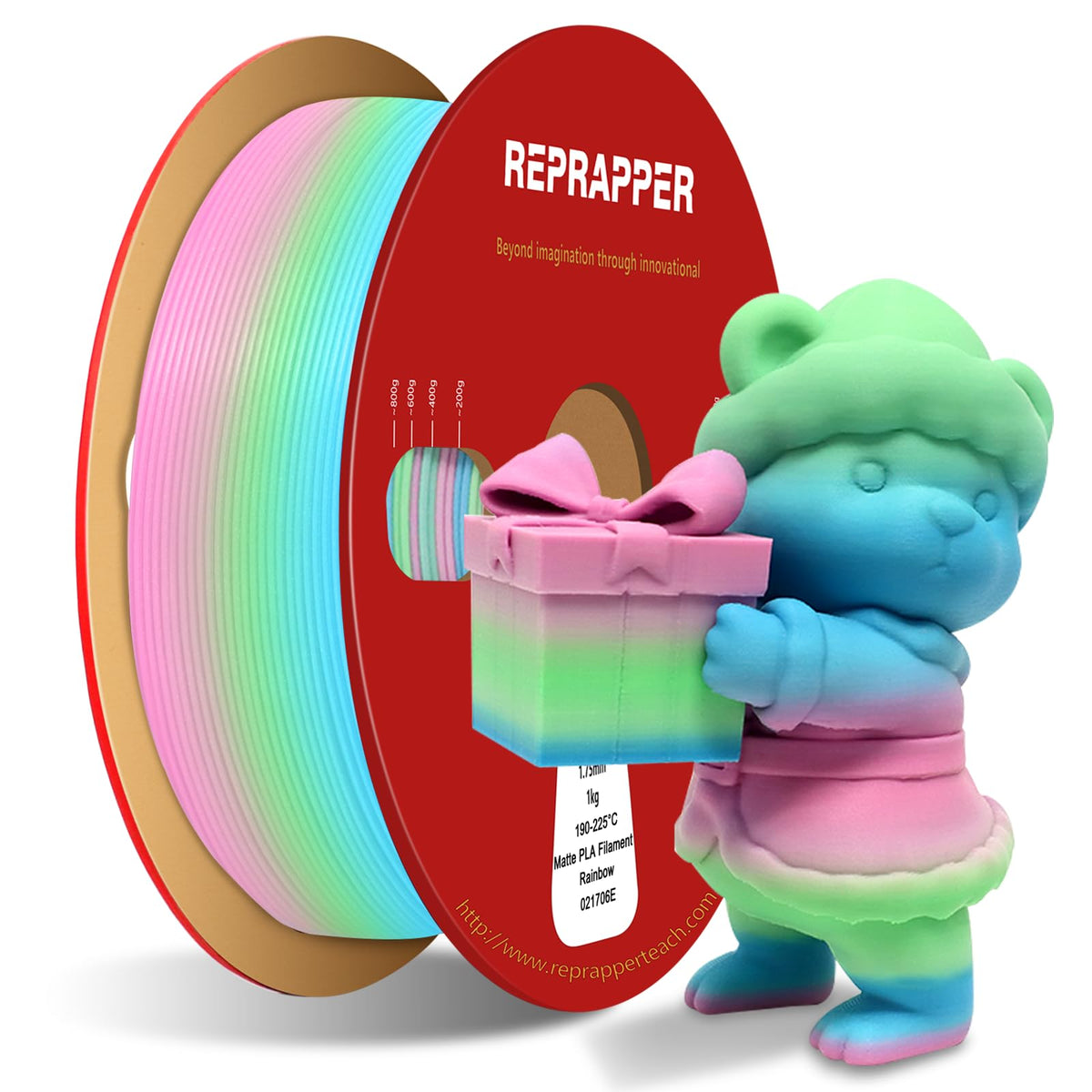 Reprapper 4X 250g Color Pack, Dual Color Filament Coextrusion PLA Filament 1.75mm for 3D Printer, 4 x 250g Spools Matte Red/Blue, Matte Purple/Green, Silk Red/Blue, Silk Purple/Green