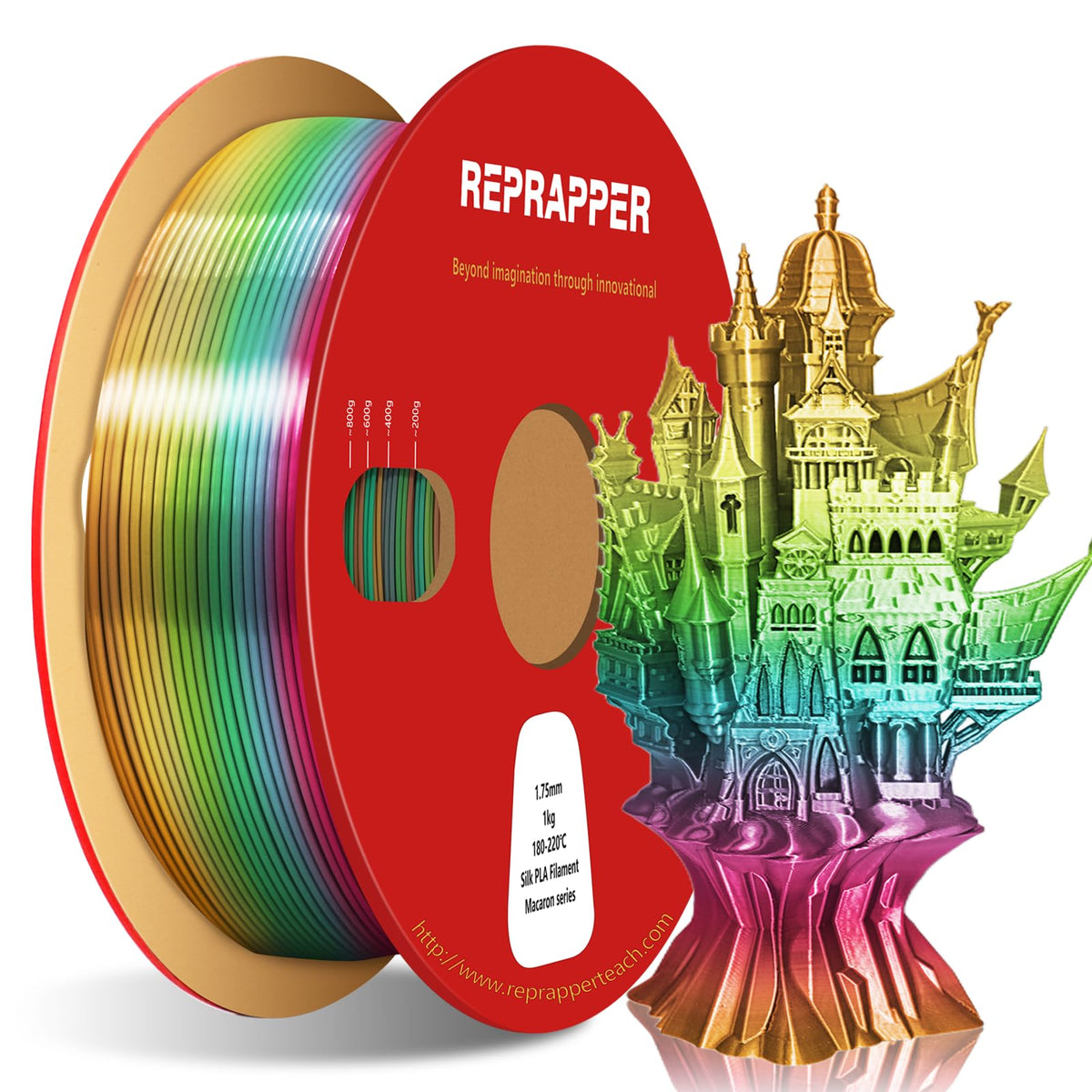Reprapper 4X 250g Color Pack, Dual Color Filament Coextrusion PLA Filament 1.75mm for 3D Printer, 4 x 250g Spools Matte Red/Blue, Matte Purple/Green, Silk Red/Blue, Silk Purple/Green