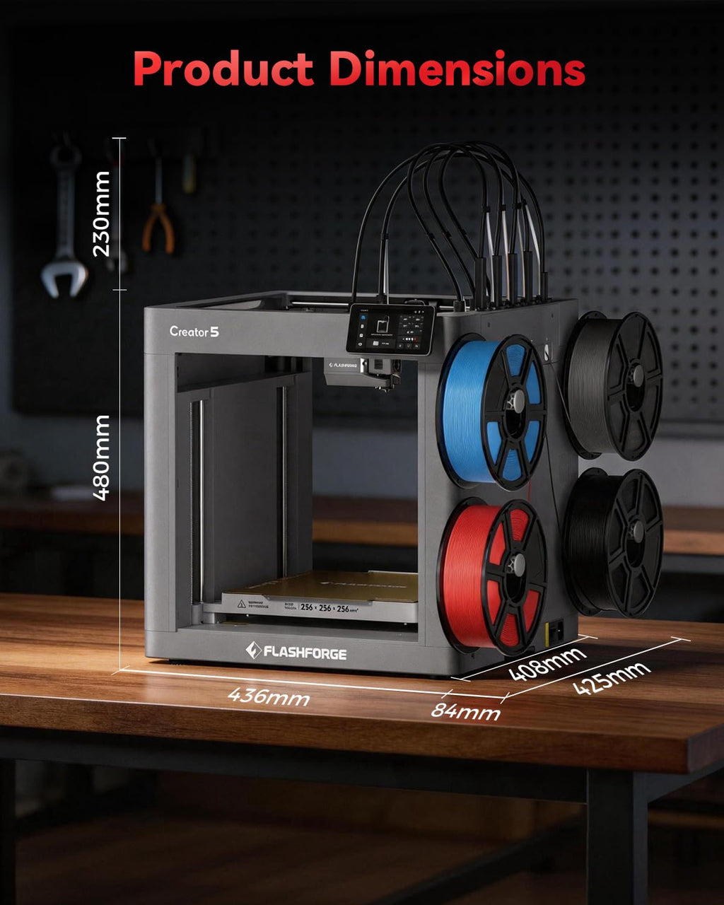 FLASHFORGE Creator 5 Pro Industrial 3D Printer, 65°C Active Heated Chamber, HEPA13 Air Filtration, 4-Extruder Independent System, 600mm/s High-Speed Printing, 256mm³Build Volume