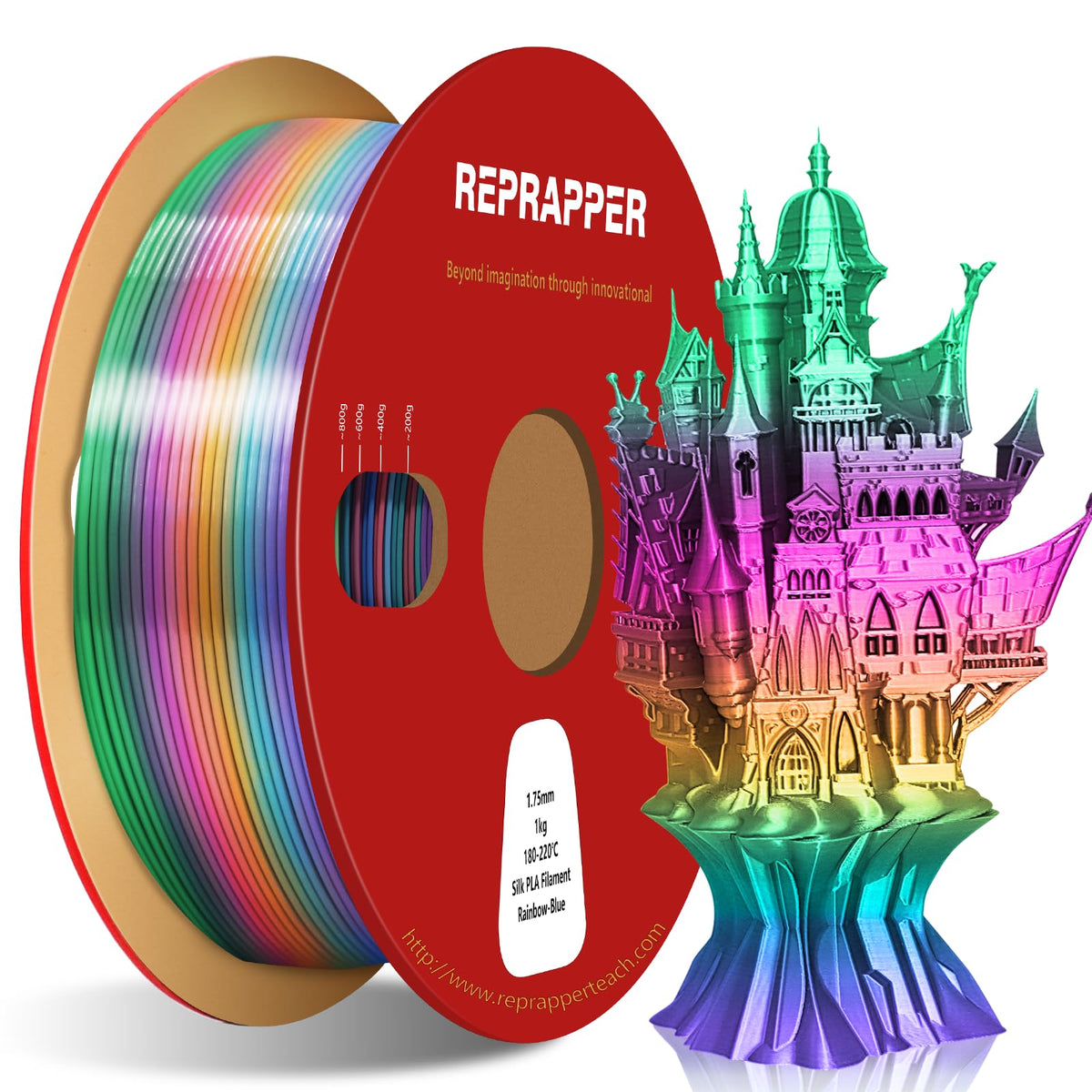 Reprapper 4X 250g Color Pack, Dual Color Filament Coextrusion PLA Filament 1.75mm for 3D Printer, 4 x 250g Spools Matte Red/Blue, Matte Purple/Green, Silk Red/Blue, Silk Purple/Green