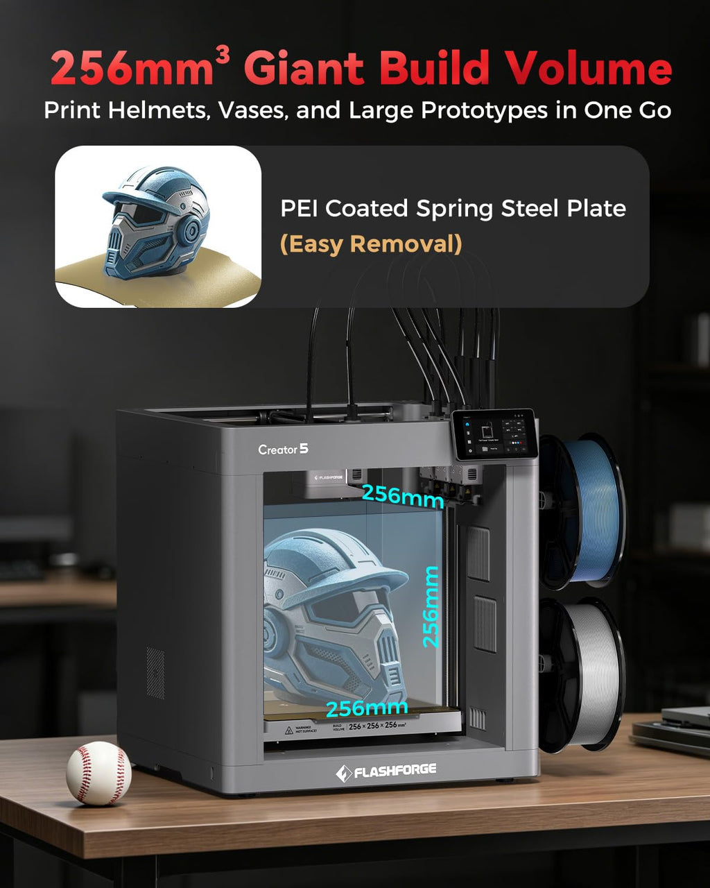 FLASHFORGE Creator 5 Pro Industrial 3D Printer, 65°C Active Heated Chamber, HEPA13 Air Filtration, 4-Extruder Independent System, 600mm/s High-Speed Printing, 256mm³Build Volume