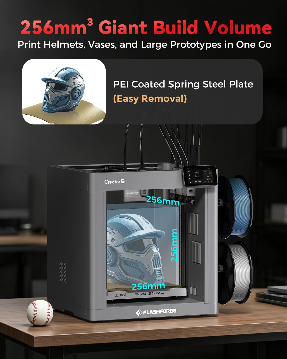 FLASHFORGE Creator 5 Pro Industrial 3D Printer, 65°C Active Heated Chamber, HEPA13 Air Filtration, 4-Extruder Independent System, 600mm/s High-Speed Printing, 256mm³Build Volume