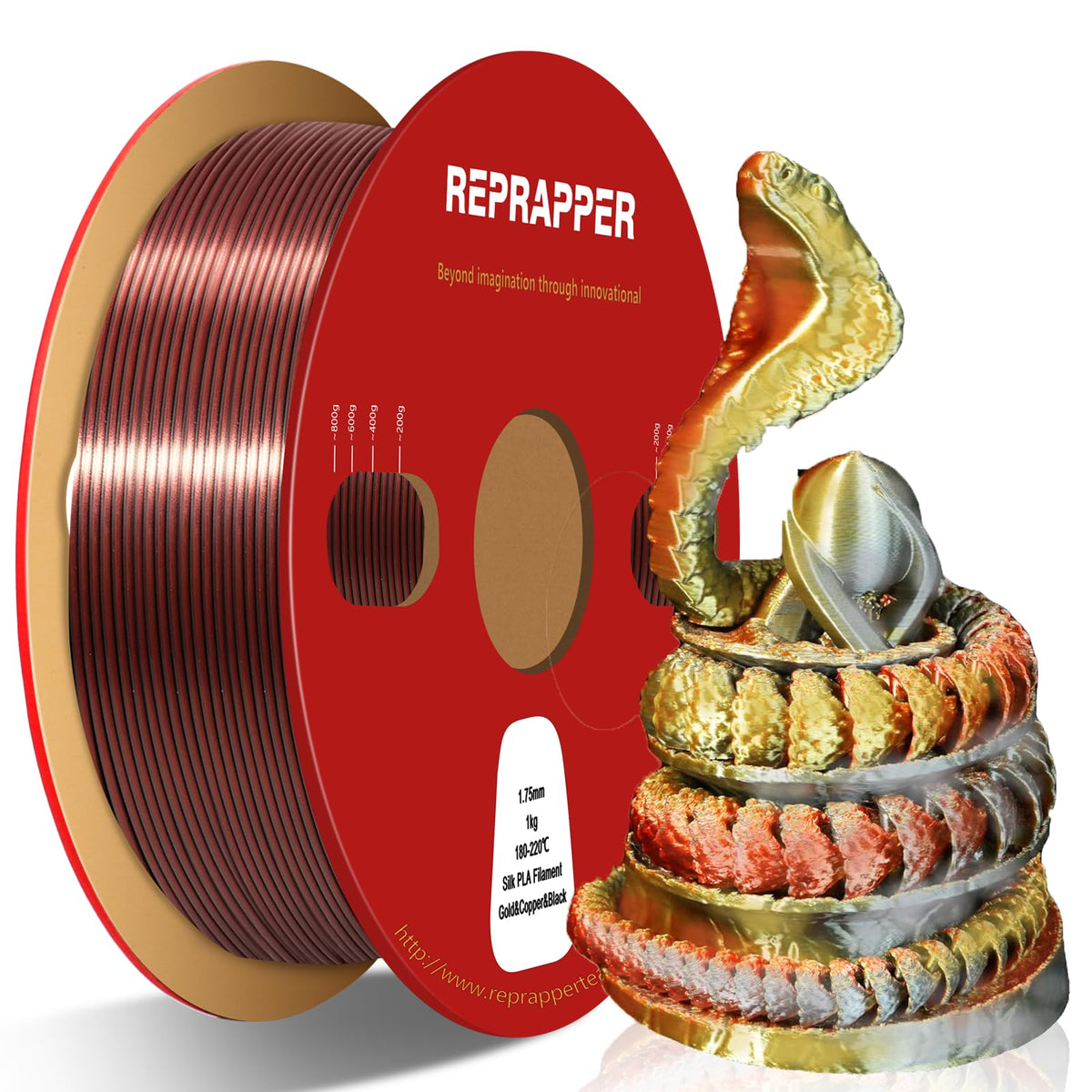 Reprapper 4X 250g Color Pack, Dual Color Filament Coextrusion PLA Filament 1.75mm for 3D Printer, 4 x 250g Spools Matte Red/Blue, Matte Purple/Green, Silk Red/Blue, Silk Purple/Green