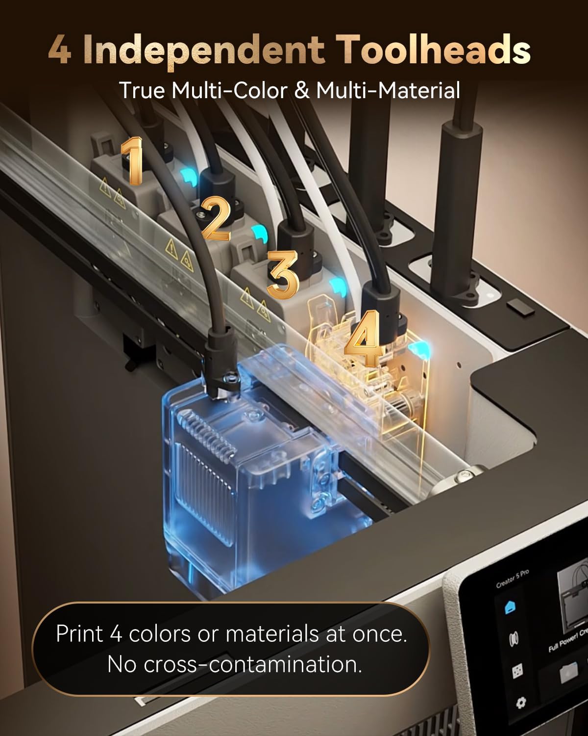 FLASHFORGE Creator 5 Pro Industrial 3D Printer, 65°C Active Heated Chamber, HEPA13 Air Filtration, 4-Extruder Independent System, 600mm/s High-Speed Printing, 256mm³Build Volume