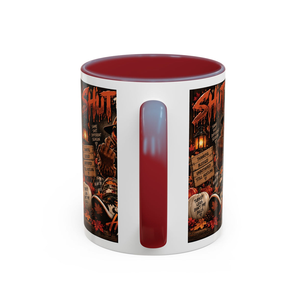 Cozy Thanksgiving Skull Coffee Mug – "Shut The F*** Up" Dark Humour Accent Mug (11/15oz)