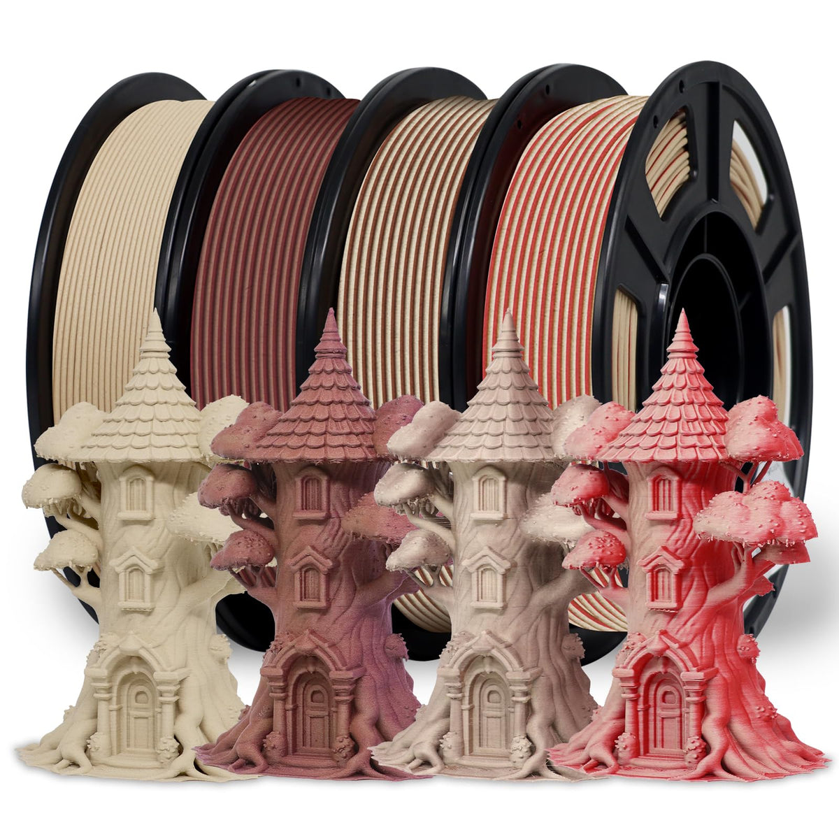 Reprapper 4X 250g Color Pack, Dual Color Filament Coextrusion PLA Filament 1.75mm for 3D Printer, 4 x 250g Spools Matte Red/Blue, Matte Purple/Green, Silk Red/Blue, Silk Purple/Green