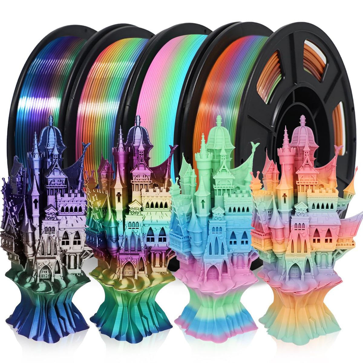 Reprapper 4X 250g Color Pack, Dual Color Filament Coextrusion PLA Filament 1.75mm for 3D Printer, 4 x 250g Spools Matte Red/Blue, Matte Purple/Green, Silk Red/Blue, Silk Purple/Green