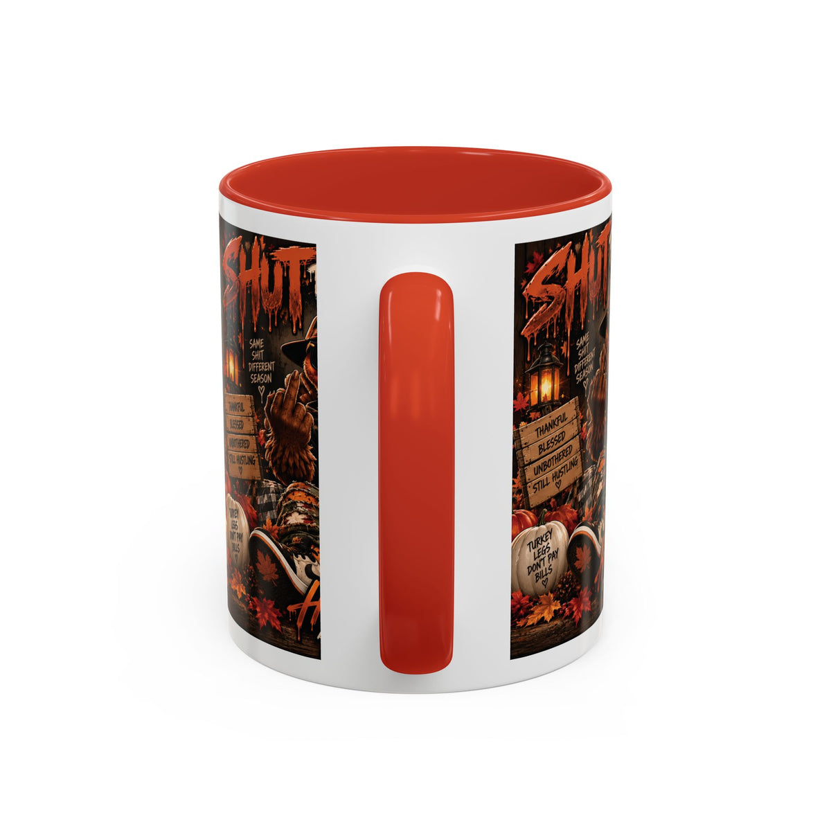 Cozy Thanksgiving Skull Coffee Mug – "Shut The F*** Up" Dark Humour Accent Mug (11/15oz)