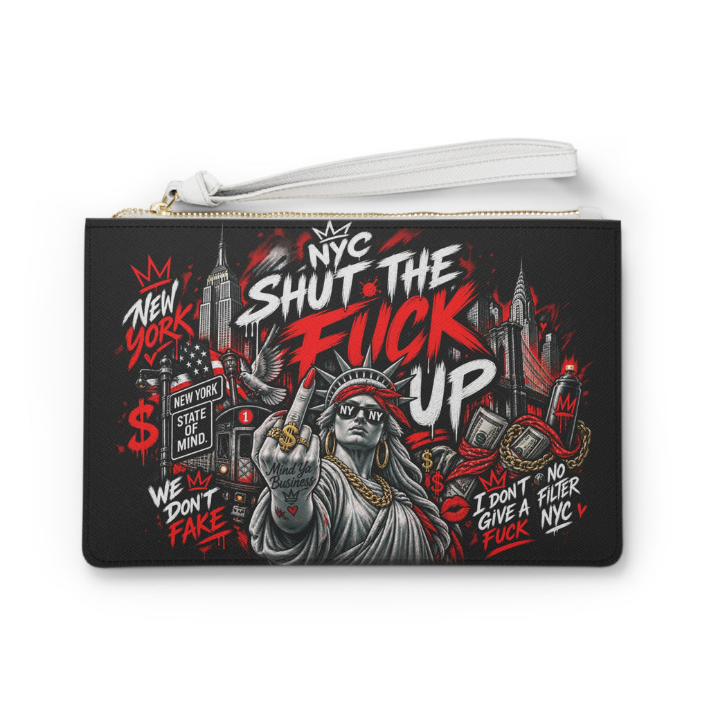 NYC 'Shut The F*ck Up' Graphic Clutch Bag — Edgy New York Street Art Wristlet