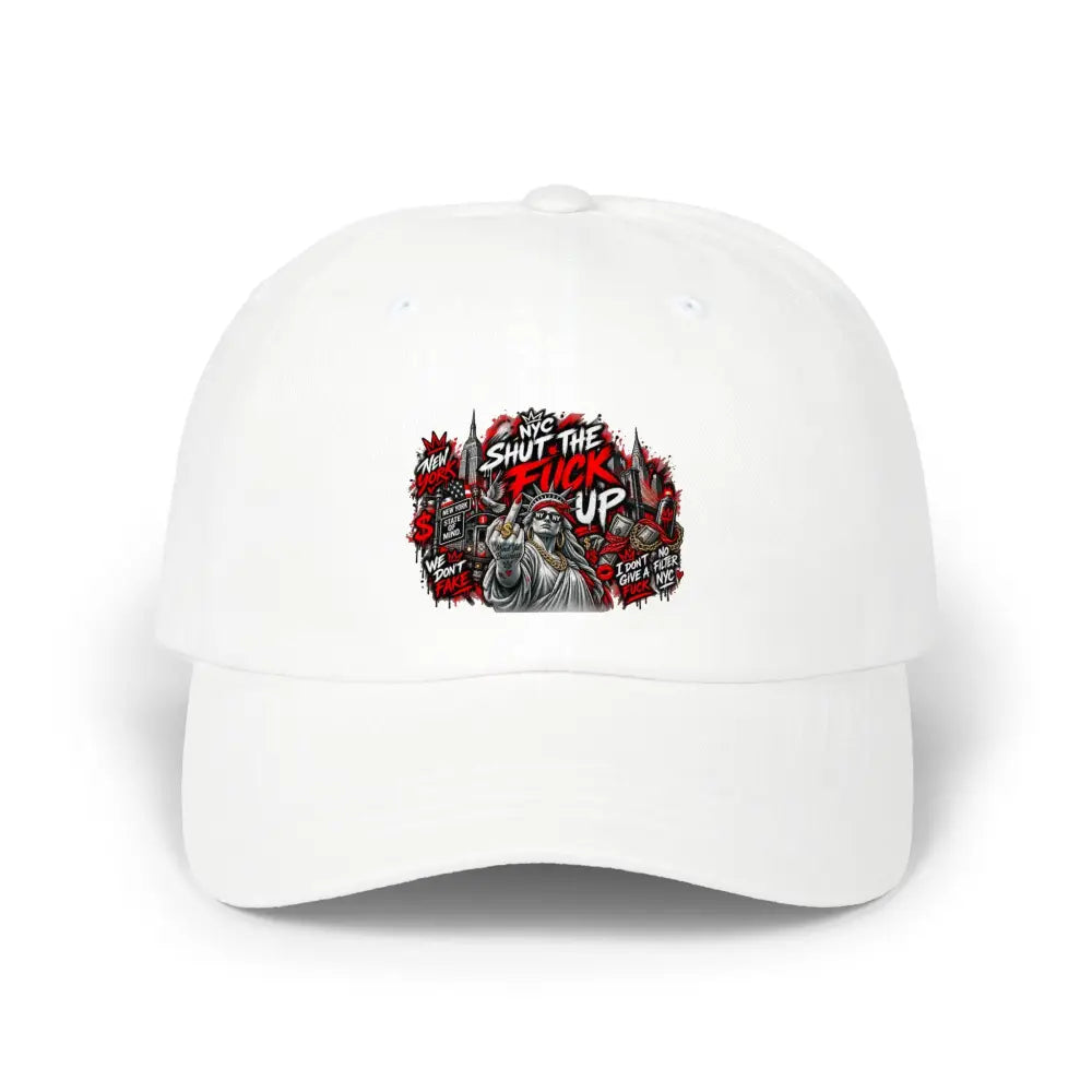 Classic Dad Cap - ’Shut The F**k Up’ Grumpy Dog Graphic Hat - One size / White - Hats