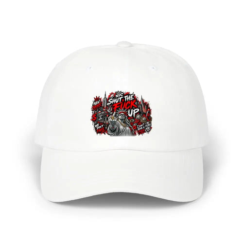 Classic Dad Cap - ’Shut The F**k Up’ Grumpy Dog Graphic Hat - One size / White - Hats