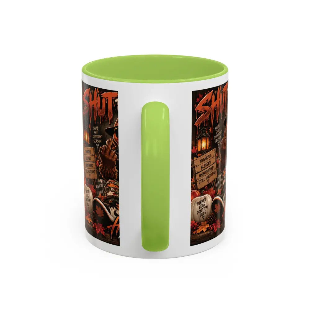 Cozy Thanksgiving Skull Coffee Mug – ’Shut The F*** Up’ Dark Humour Accent Mug (11/15oz) - Mug
