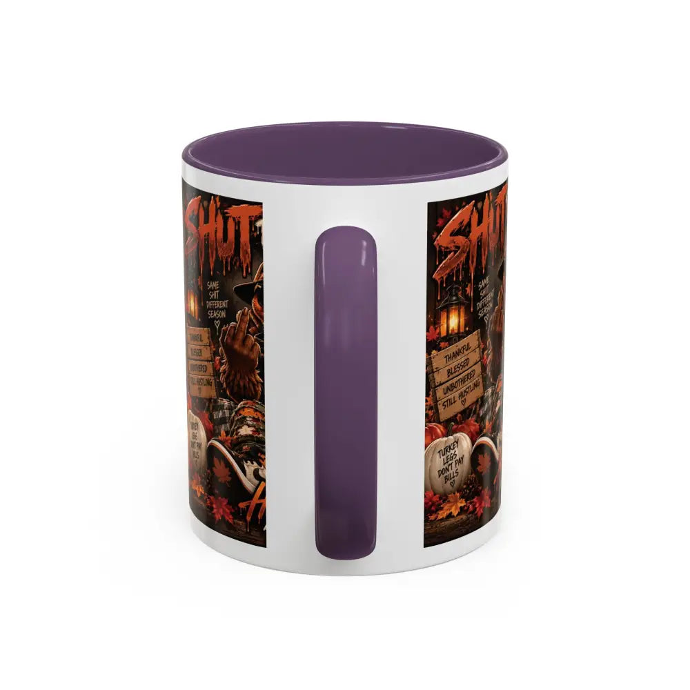Cozy Thanksgiving Skull Coffee Mug – ’Shut The F*** Up’ Dark Humour Accent Mug (11/15oz) - Mug