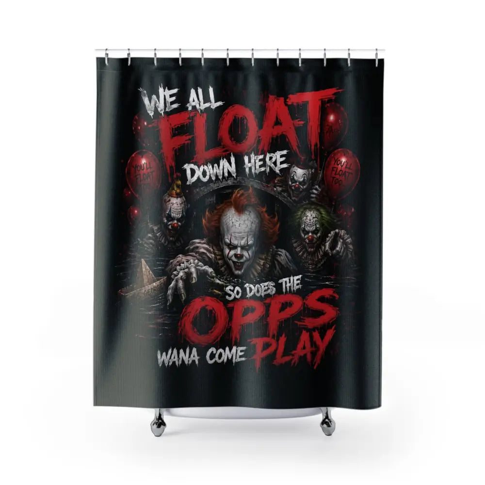 Horror Clown Shower Curtain, ’We All Float Down Here’ Scary Bathroom Decor - 71’’ × 74’’ - Home Decor