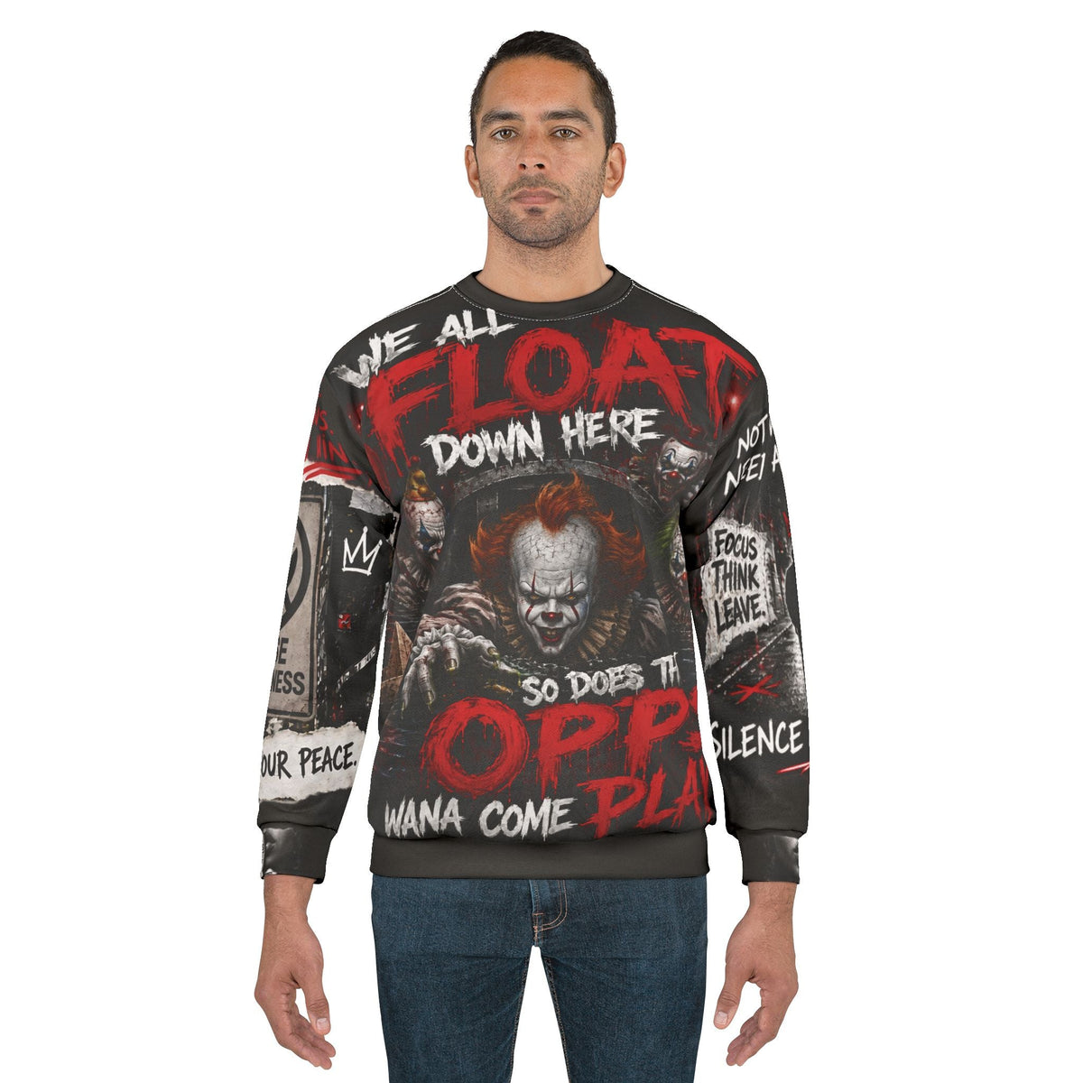 Horror Clown ’We All Float’ Graphic Sweatshirt - All Over Prints