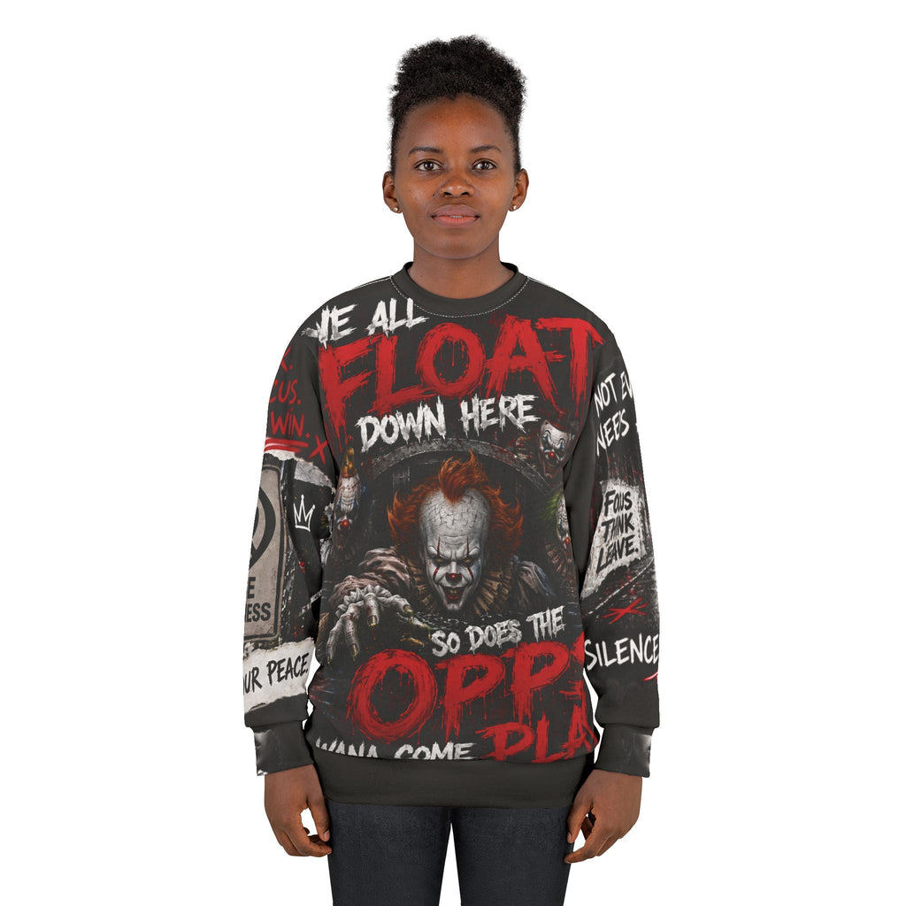 Horror Clown ’We All Float’ Graphic Sweatshirt - All Over Prints
