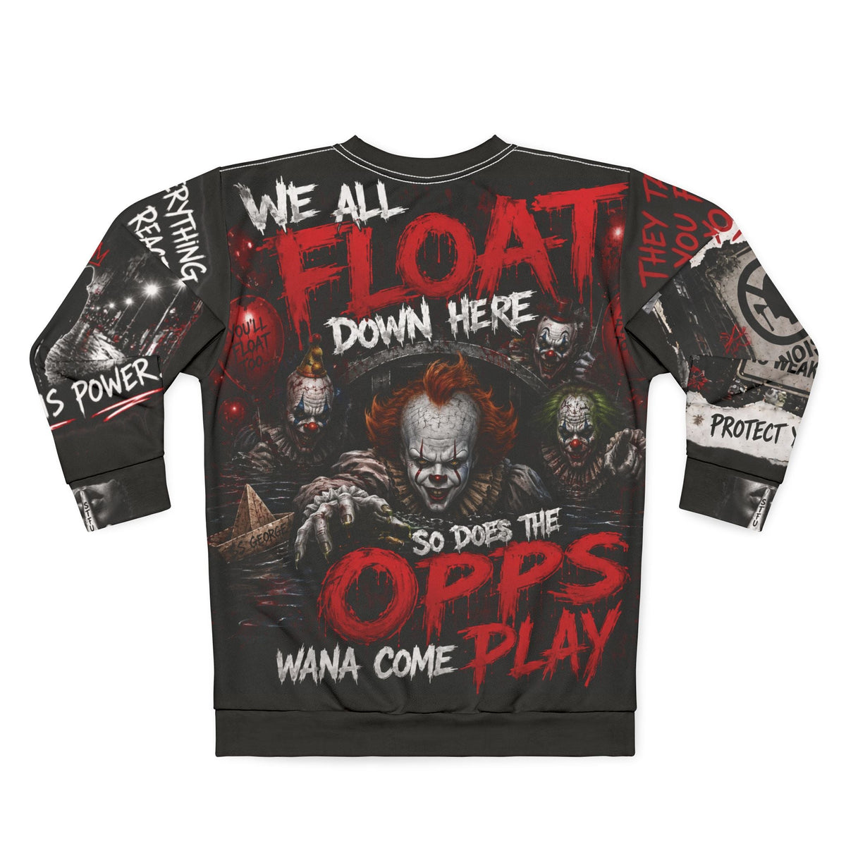 Horror Clown ’We All Float’ Graphic Sweatshirt - All Over Prints