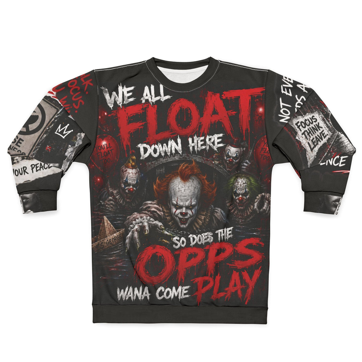 Horror Clown ’We All Float’ Graphic Sweatshirt - XS - All Over Prints