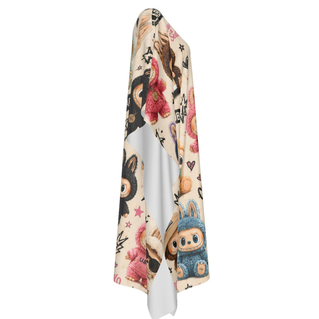 labubu Women’s Imitation Silk V-neck Kaftan Robe