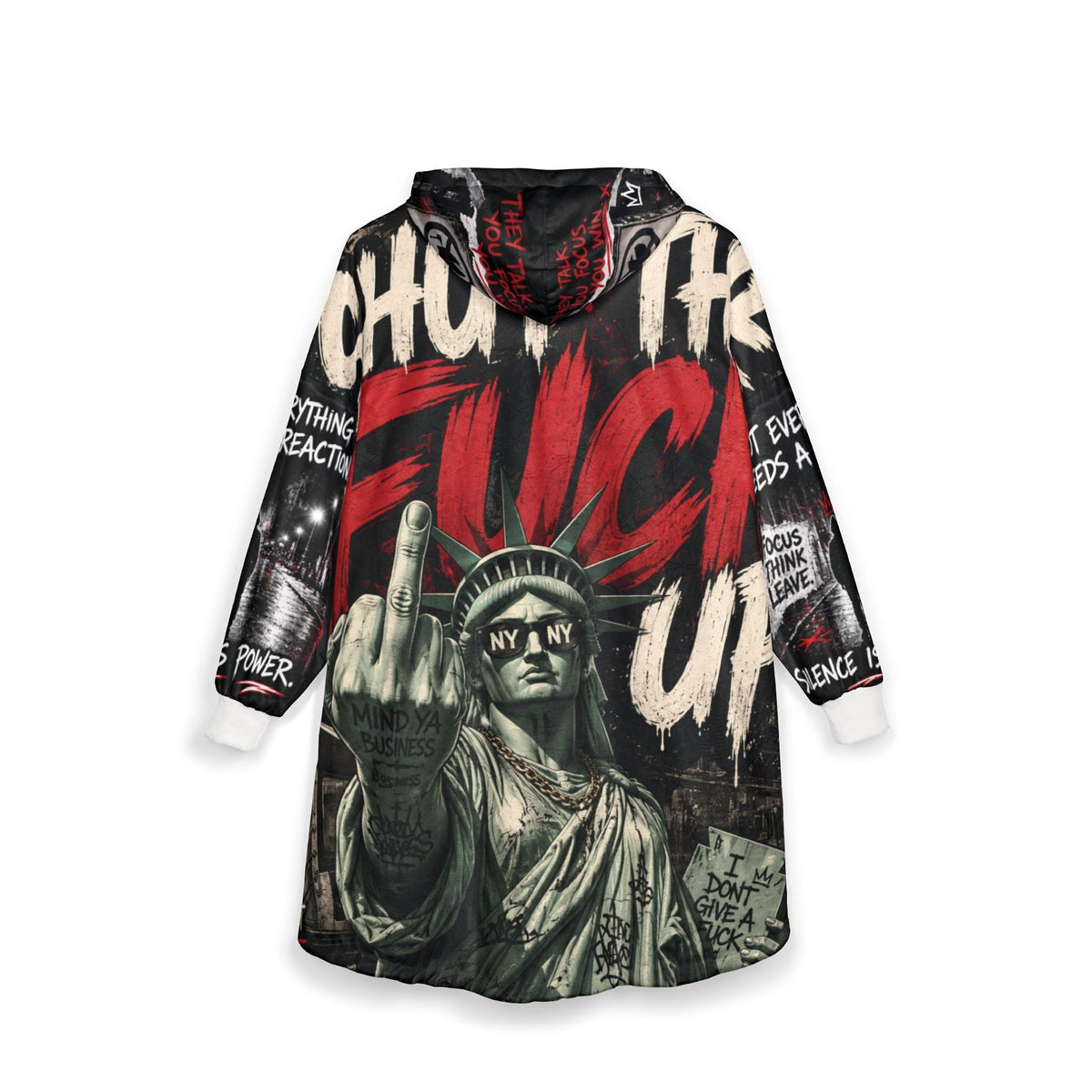 Liberty Rebel Hooded Blanket, Statue of Liberty ’Shut The F*** Up’ Graphic - All Over Prints