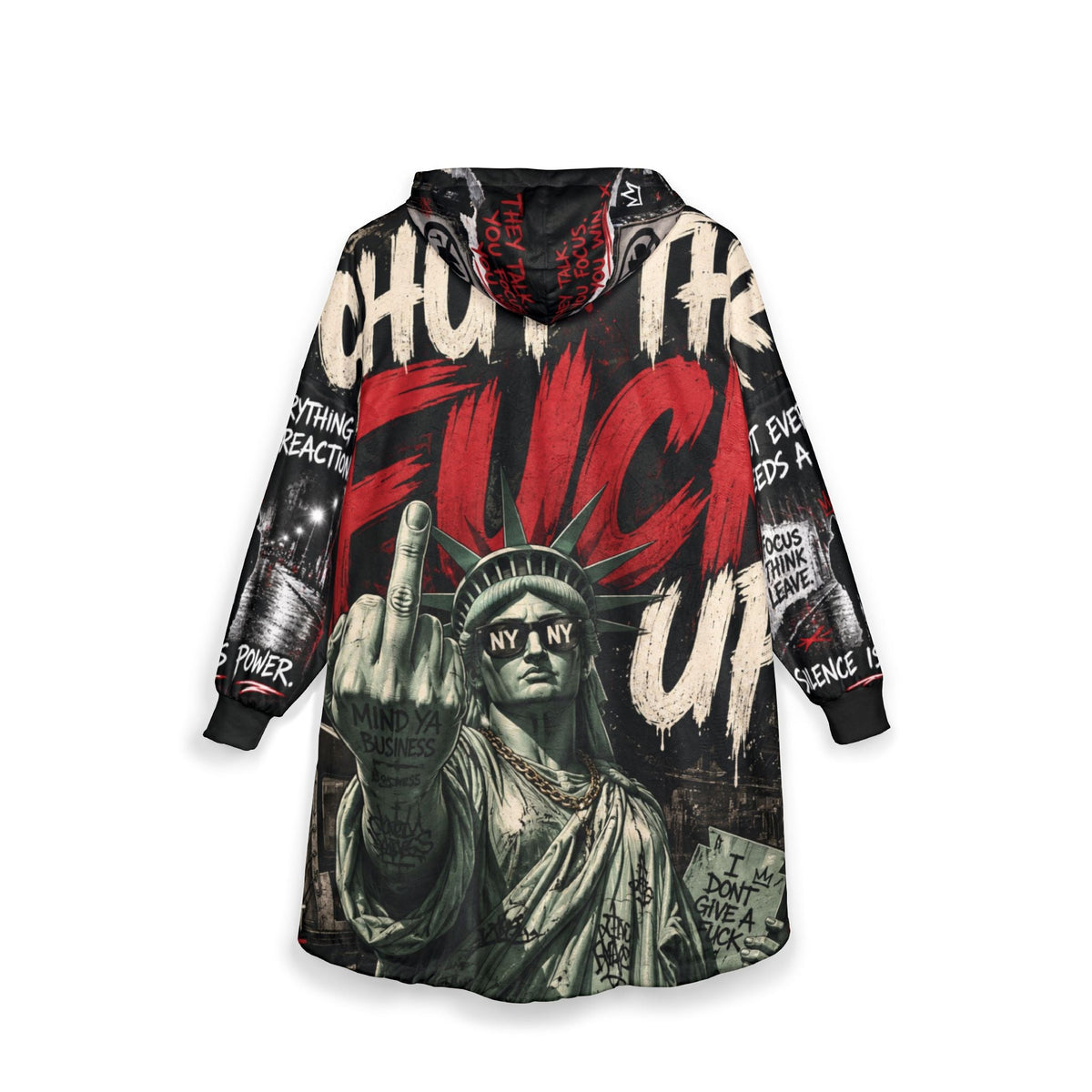 Liberty Rebel Hooded Blanket, Statue of Liberty ’Shut The F*** Up’ Graphic - All Over Prints
