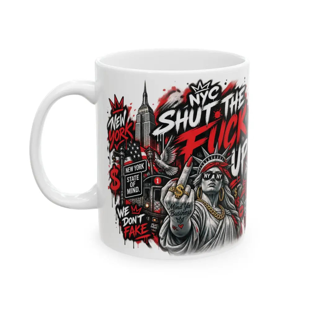 New York Graffiti Ceramic Mug, Bold Street Art ’I Don’t Give a F***’ Design (11oz 15oz) - 11oz - Mug