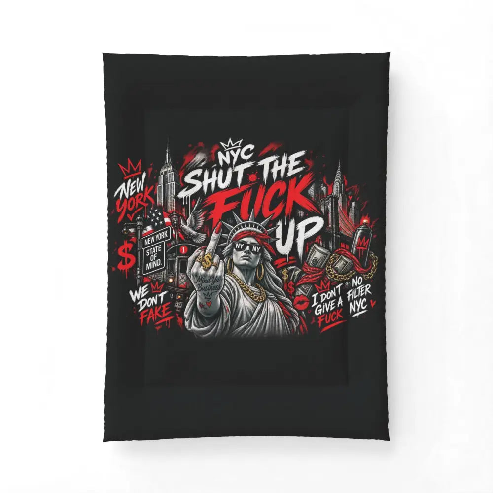 NYC ’Shut The F*ck Up’ Cotton Comforter - Bold Graffiti Statue of Liberty Bedding - 68’’ x 92’’ - Home Decor